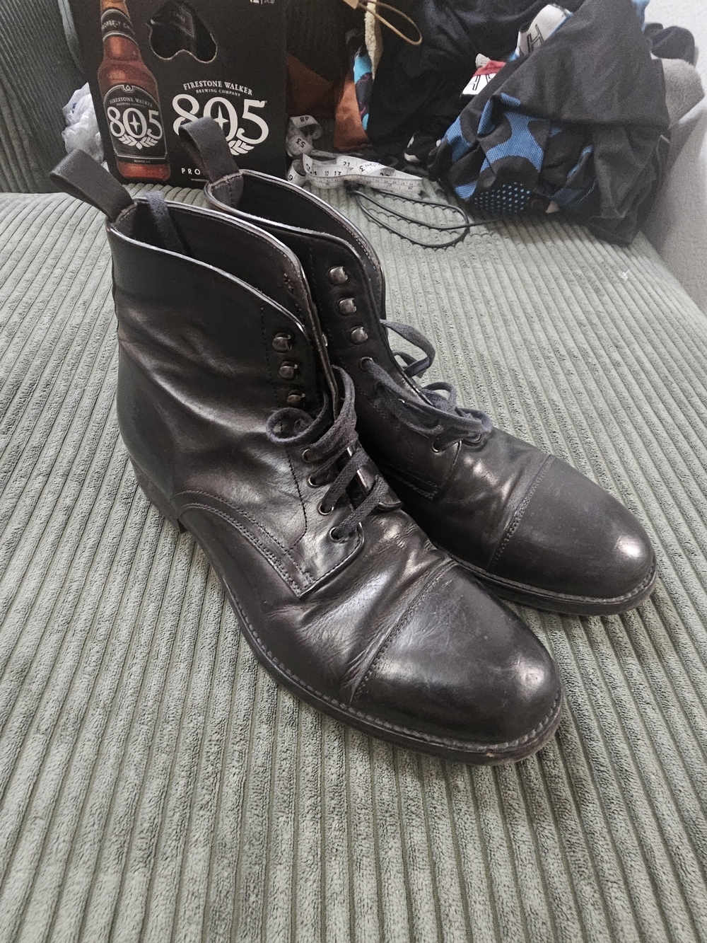 To Boot New York Adam Derrick Black Leather Cap Toe Service Boots 8 / 8.5